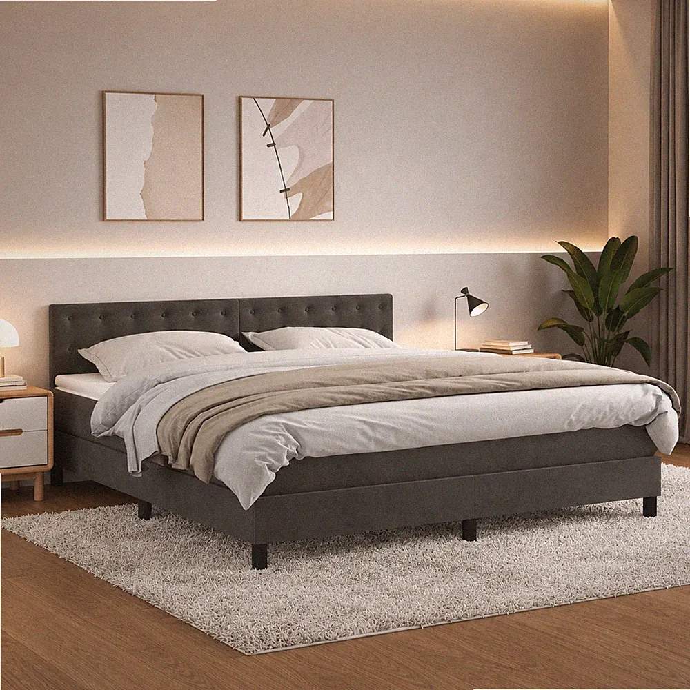 Boxspringbett Samt Bett Matratze Polsterbett Dunkelgrau | 160 x 200 cm
