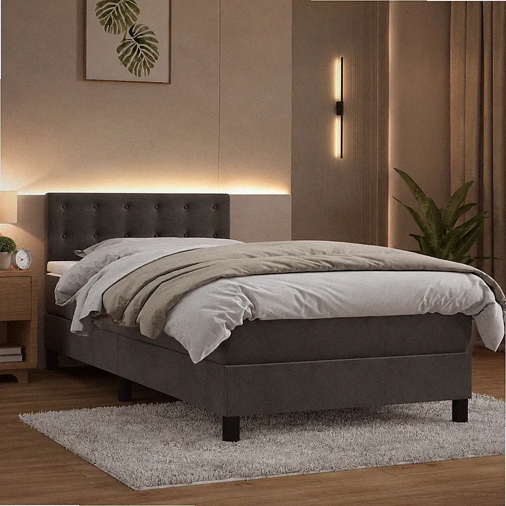 Boxspringbett Samt Bett Matratze Polsterbett Dunkelgrau | 80 x 200 cm