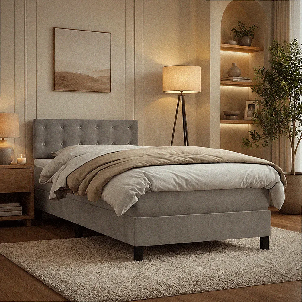 Boxspringbett Samt Bett Matratze Polsterbett Taschenfederkern Grau | 100 x 200cm