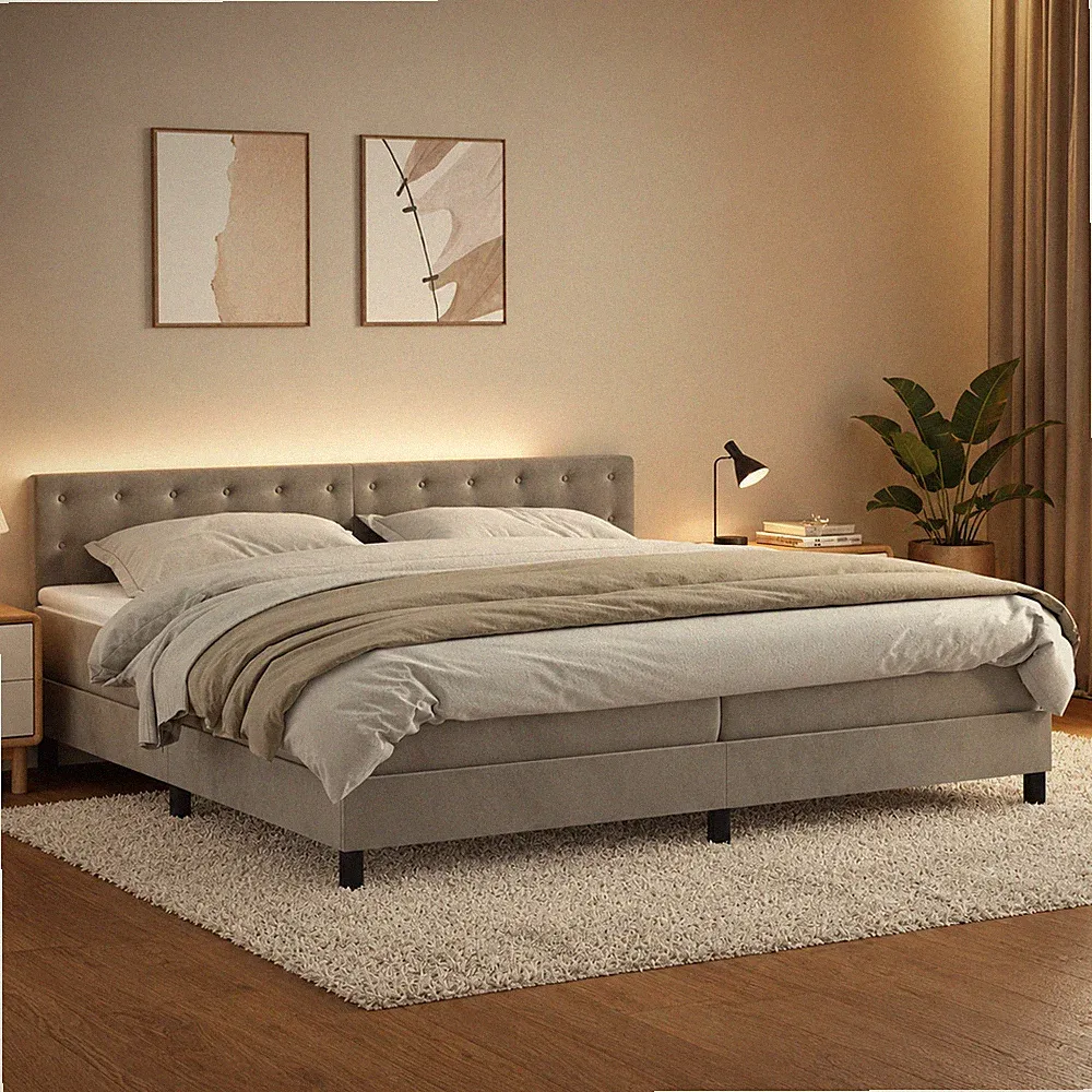 Boxspringbett Samt Bett Matratze Polsterbett Taschenfederkern Grau | 200 x 200cm