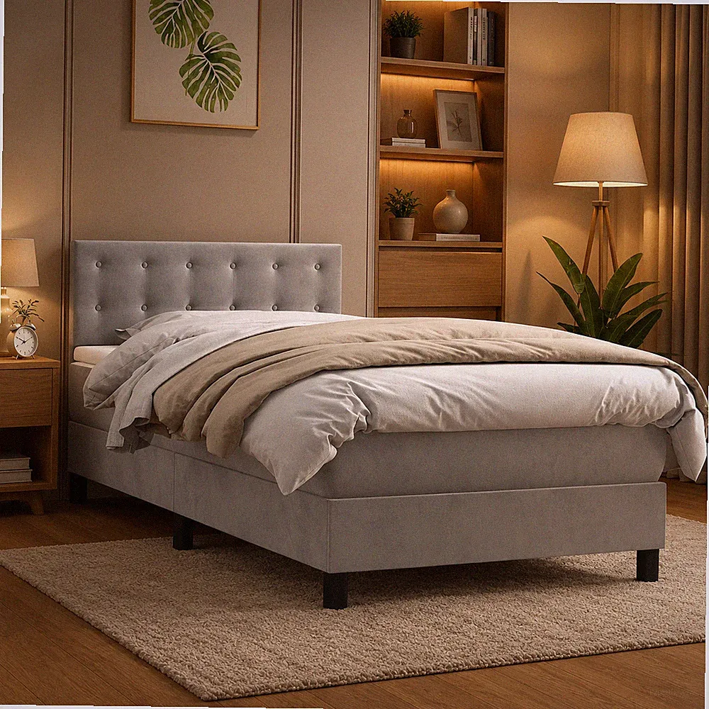 Boxspringbett Samt Bett Matratze Polsterbett Taschenfederkern Grau | 90 x 190 cm