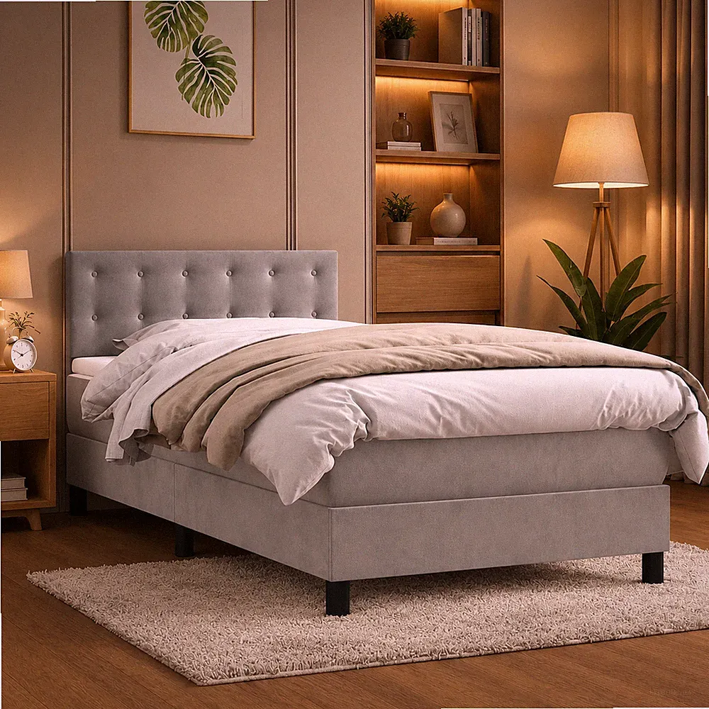 Boxspringbett Samt Bett Matratze Polsterbett Taschenfederkern Grau | 90 x 200 cm