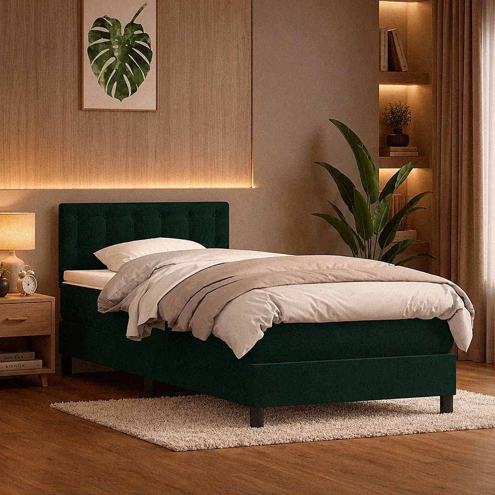 Boxspringbett Samt Bett mit Matratze Polsterbett Dunkelgrün | 80 x 220 cm