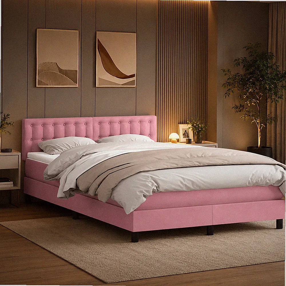 Boxspringbett Samt Bett mit Matratze Polsterbett Rosa | 160 x 210 cm