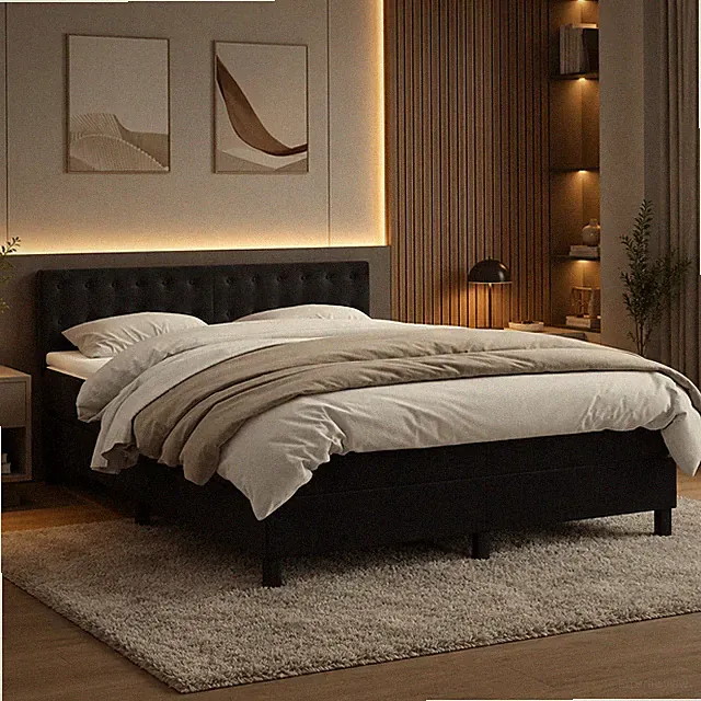 Boxspringbett Samt Bett mit Matratze Polsterbett Schwarz | 140 x 200 cm