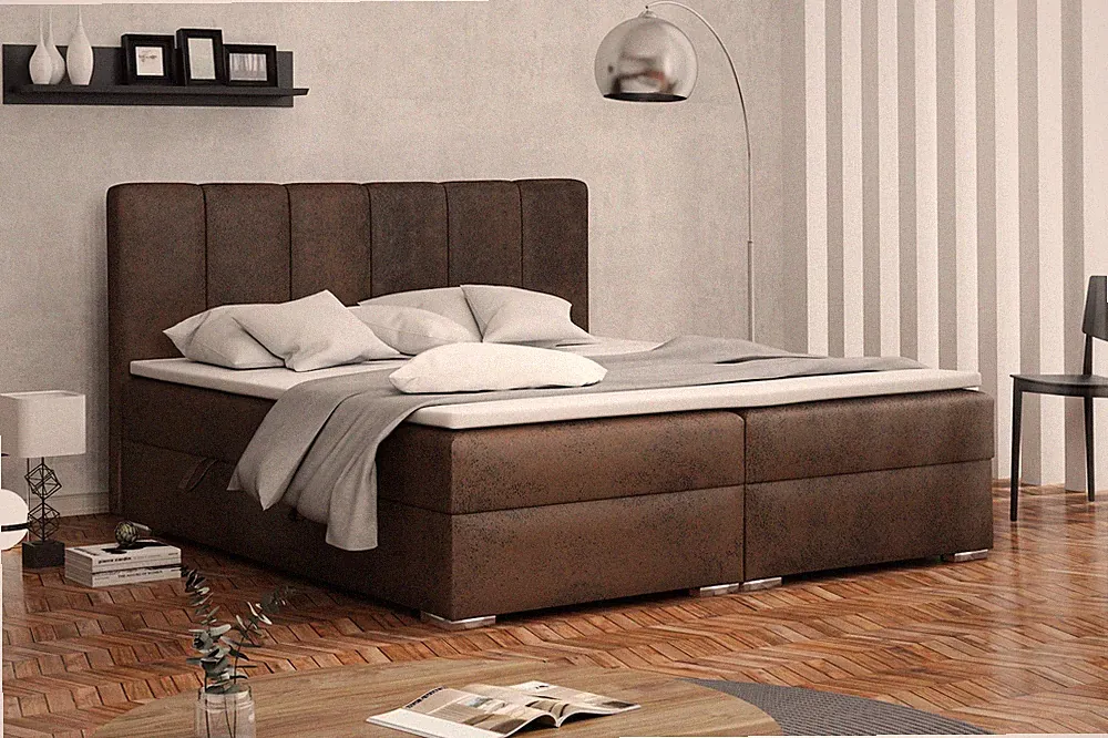 Boxspringbett Schlafzimmerbett ALVARA 140x200cm Vintage Braun