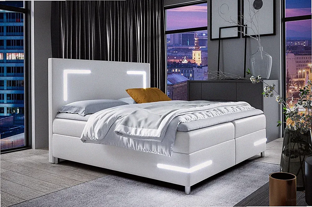 Boxspringbett Schlafzimmerbett ARIANO 200x200cm Weiss inkl. Bettkasten und LED