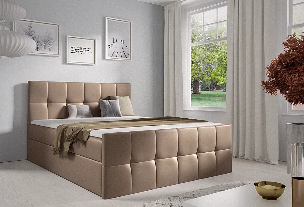Boxspringbett Schlafzimmerbett CARMEN LUX 180x220cm Kunstleder Madryt Cappuccino