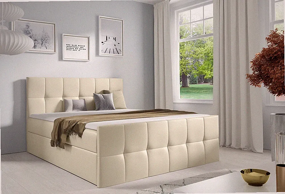 Boxspringbett Schlafzimmerbett CARMEN LUX 180x220cm Kunstleder Madryt Creme