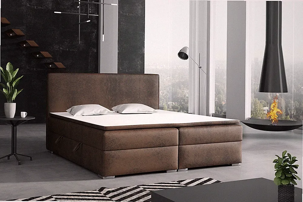 Boxspringbett Schlafzimmerbett DORIAN 140x200cm Vintage Braun