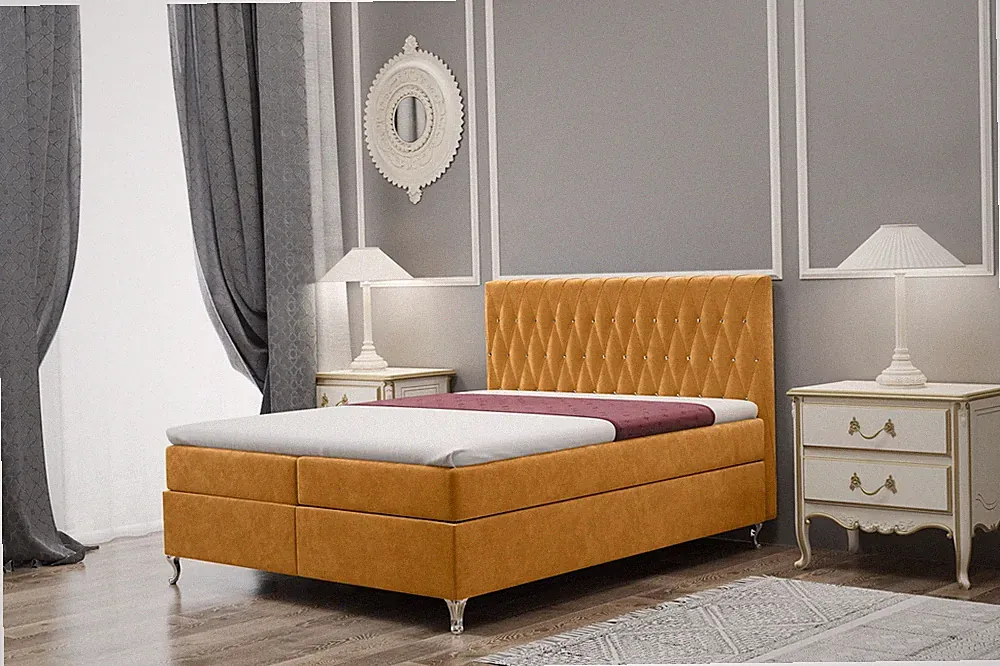 Boxspringbett Schlafzimmerbett ESME 120x200cm in Stoff Riviera Goldgelb