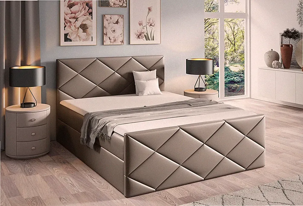 Boxspringbett Schlafzimmerbett KOSMOS 180x220cm Kunstleder Madryt Grau