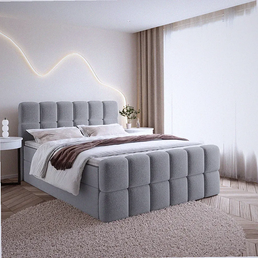 Boxspringbett SELI Doppelbett mit Bettkasten Bonell Matratze Boucle Stoff