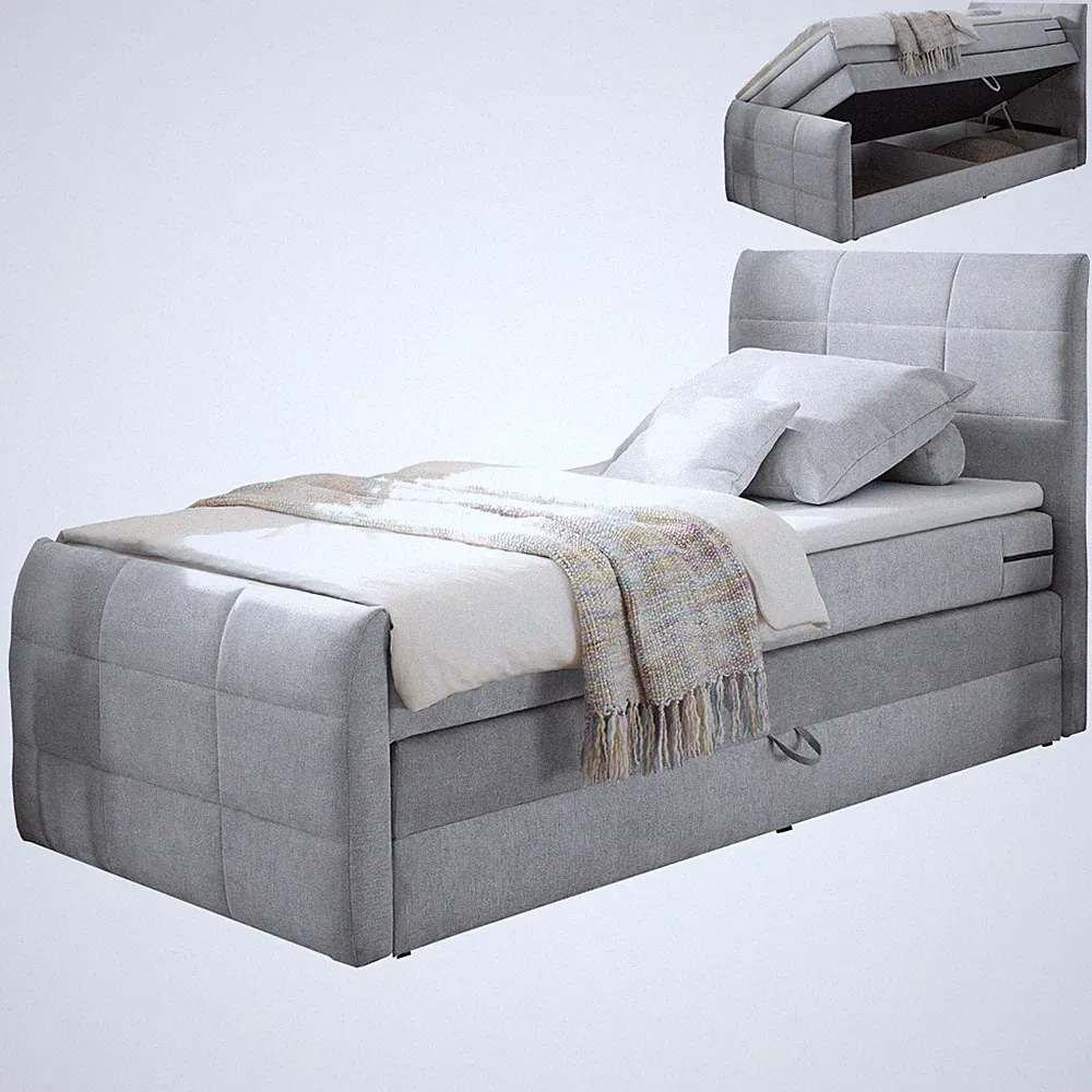 Boxspringbett - silber - H2 - 100x200 cm Doppelbett Polsterbett Gästebett
