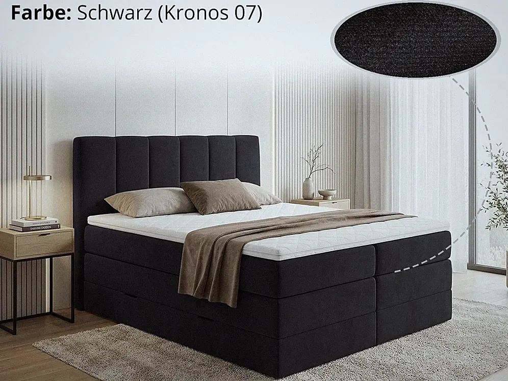 Boxspringbett STAR XL mit Stauraum, 2 Bettkästen und Topper, Bonell-Matratze