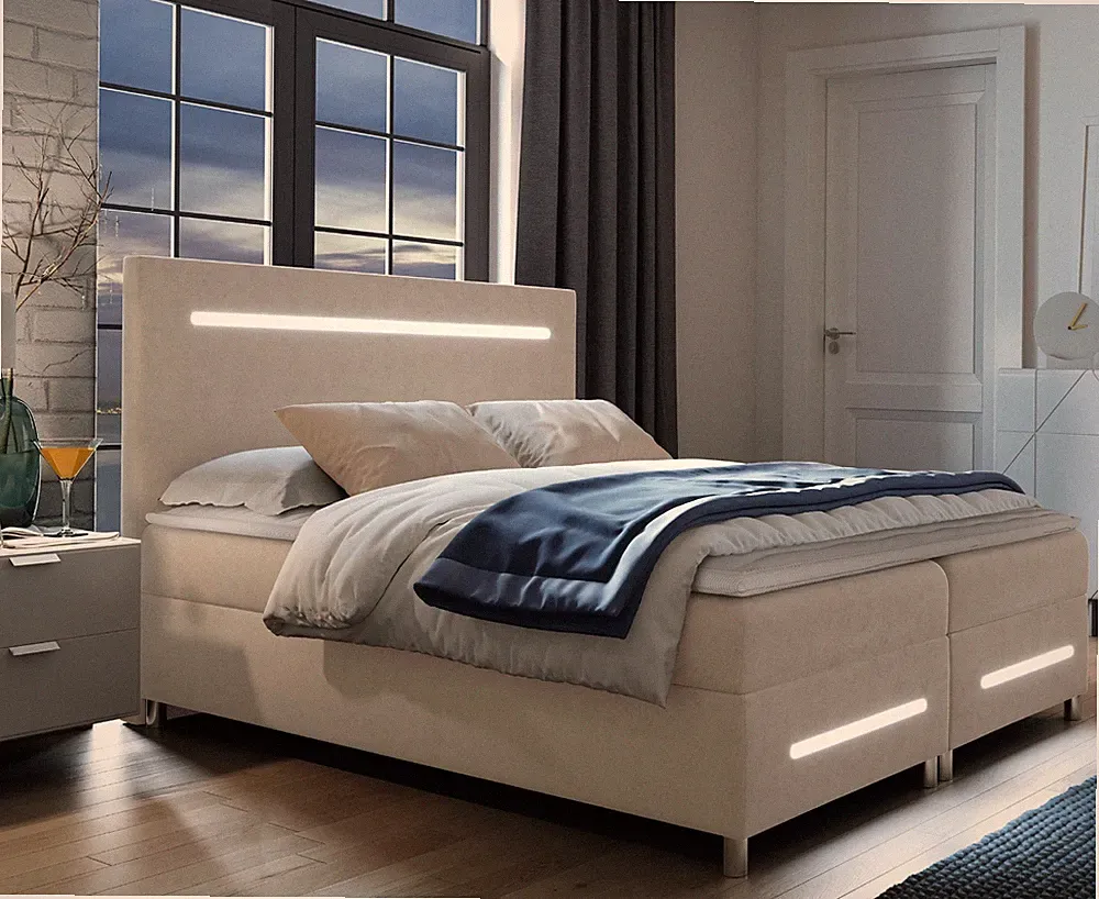 Boxspringbett Terkino LED mit Beleuchtung Bettkasten Kopfteil Doppelbett Modern