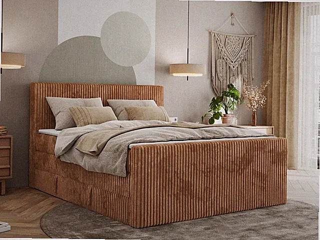 Boxspringbett TILIANO KING DUO aus Cordstoff, mit zwei Multipocket-Matratzen
