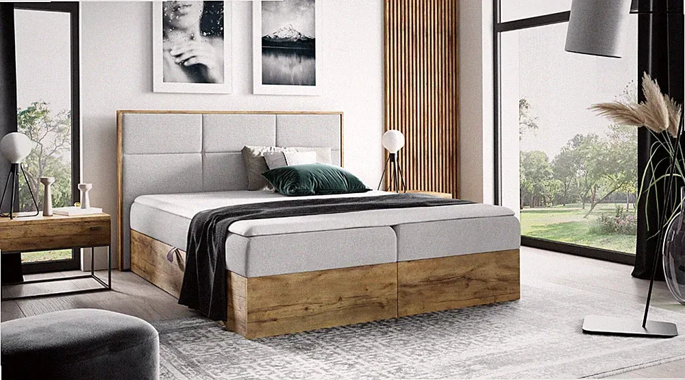 Boxspringbett WOOD II Hotelbett Mit zwei Bettkasten Kontinentales Bett Eiche