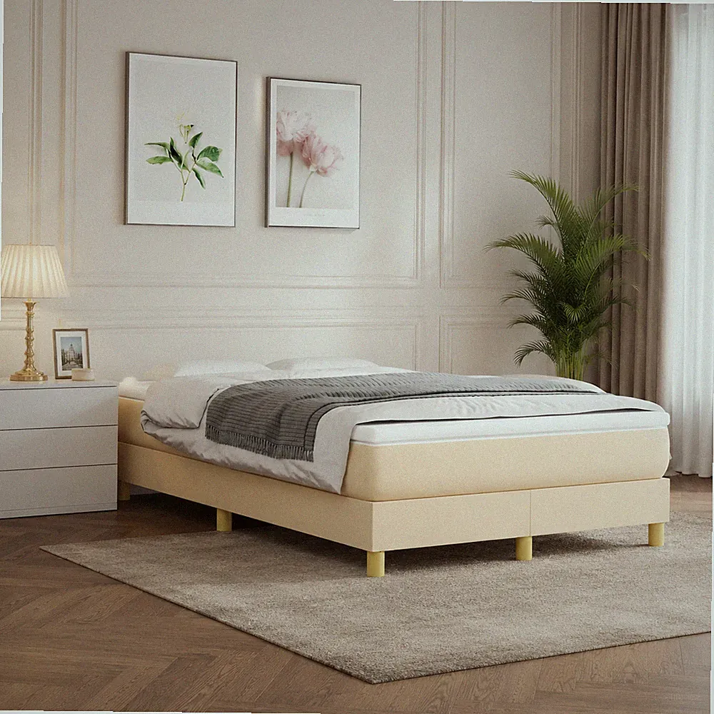 Boxspringbettgestell Stoff Creme Bettgestell Polsterbett Bett | 120 x 200cm