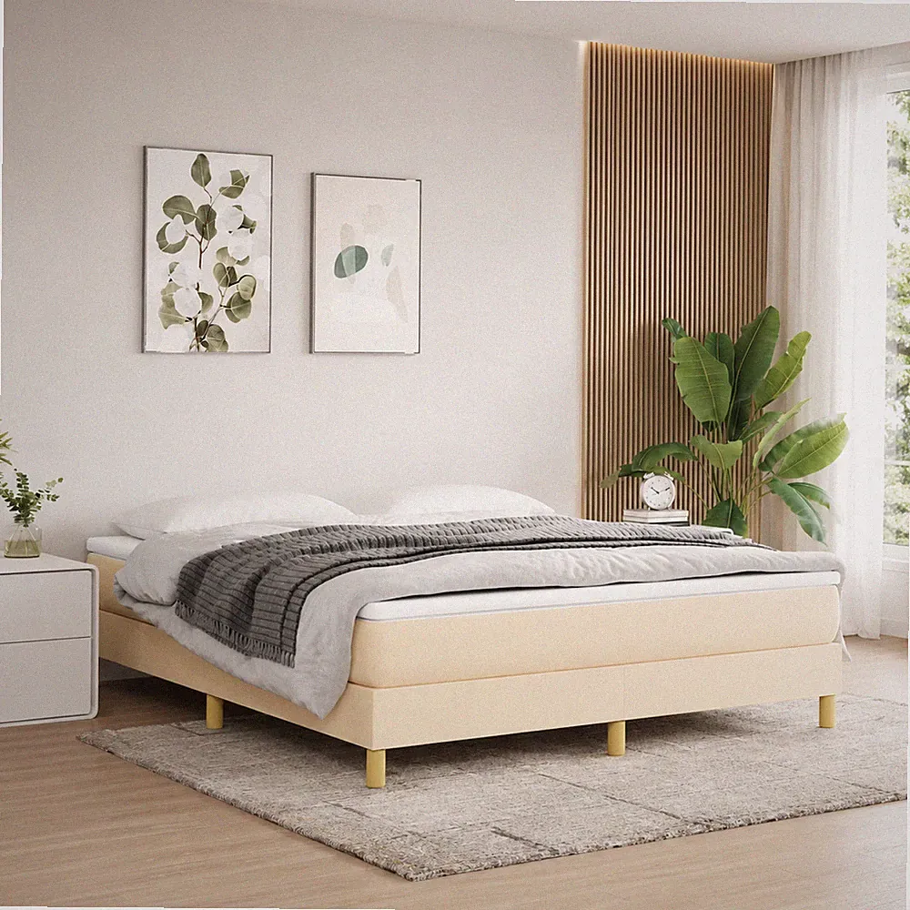 Boxspringbettgestell Stoff Creme Bettgestell Polsterbett Bett | 160 x 200 cm