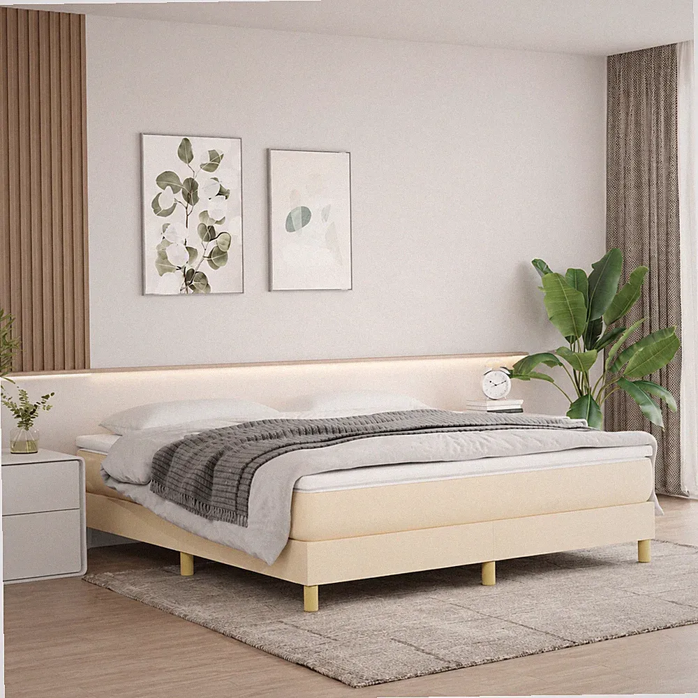 Boxspringbettgestell Stoff Creme Bettgestell Polsterbett Bett | 180 x 200 cm