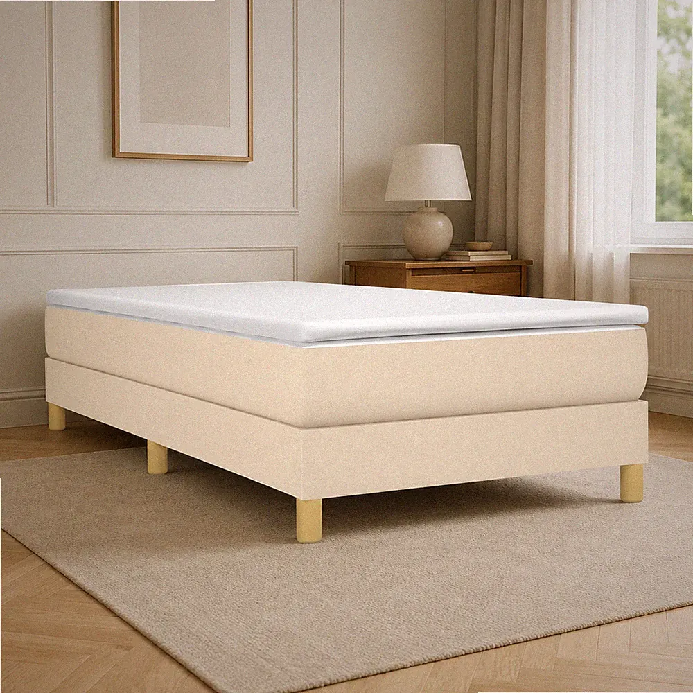 Boxspringbettgestell Stoff Creme Bettgestell Polsterbett Bett | 90 x 190 cm