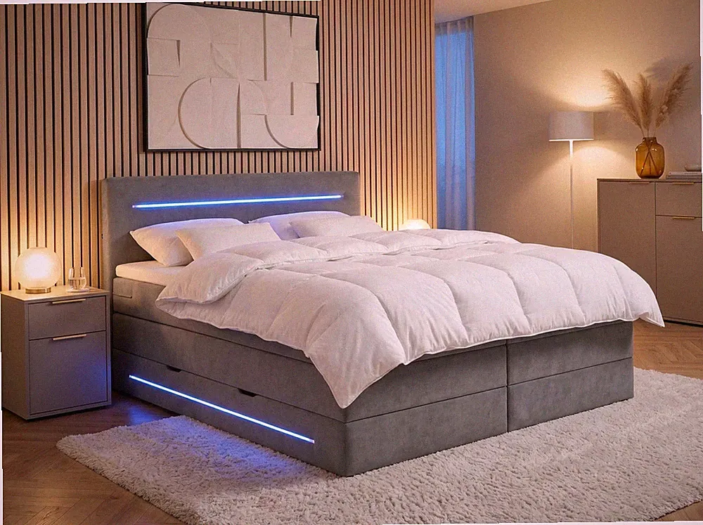Brooklyn LED Boxspringbett 160x200 180x200 200x200 cm mit Bettkasten Samt