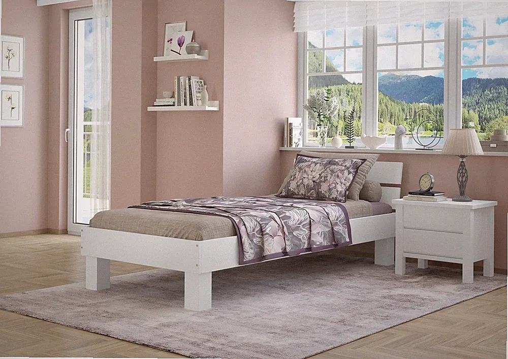 Buchebett weiß Massivholz Einzelbett Holzbett 100x200 Futonbett Zubehör wählbar
