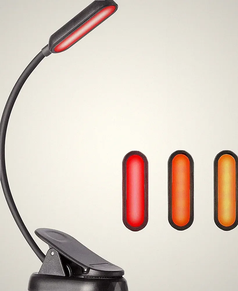 Buchlicht Clip-on Bernstein Rot 8 LEDs USB-C 30h Akku flexibel für Bett