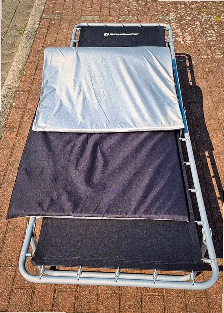 Camping-Feldbett faltbar/klappbar mit Tragetasche Schwarz/Grau, Polyester