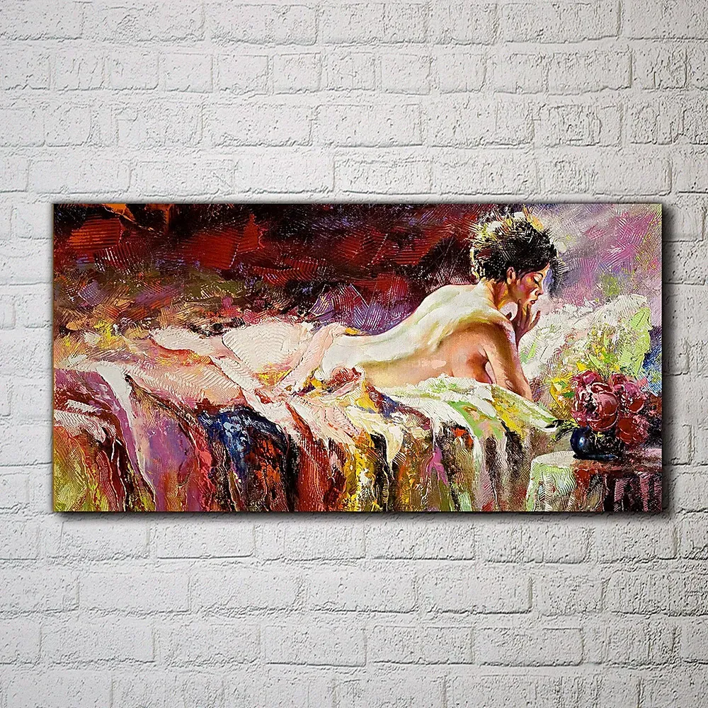 Canvas Wandbild Leinwand Bilder 100x50 nackte Mädchen liegend auf einem Bett