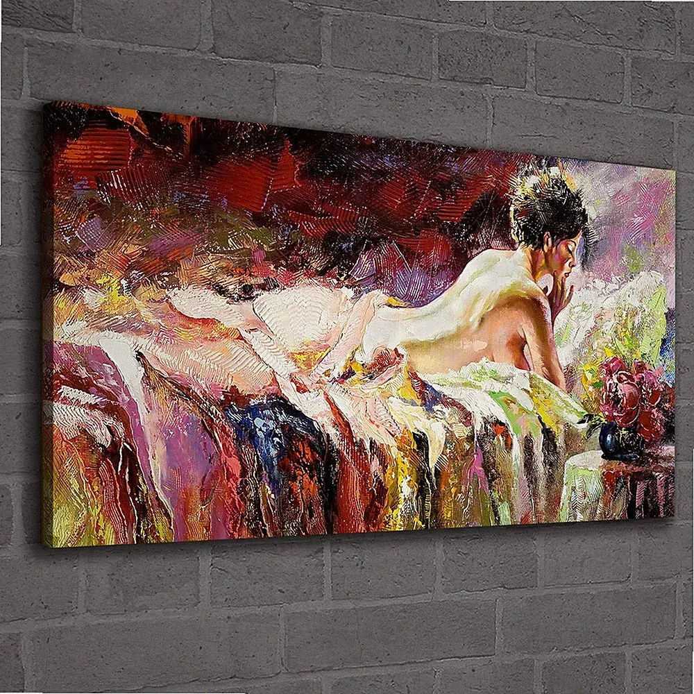 Canvas Wandbild Leinwand Bilder 120x60 nackte Mädchen liegend auf einem Bett