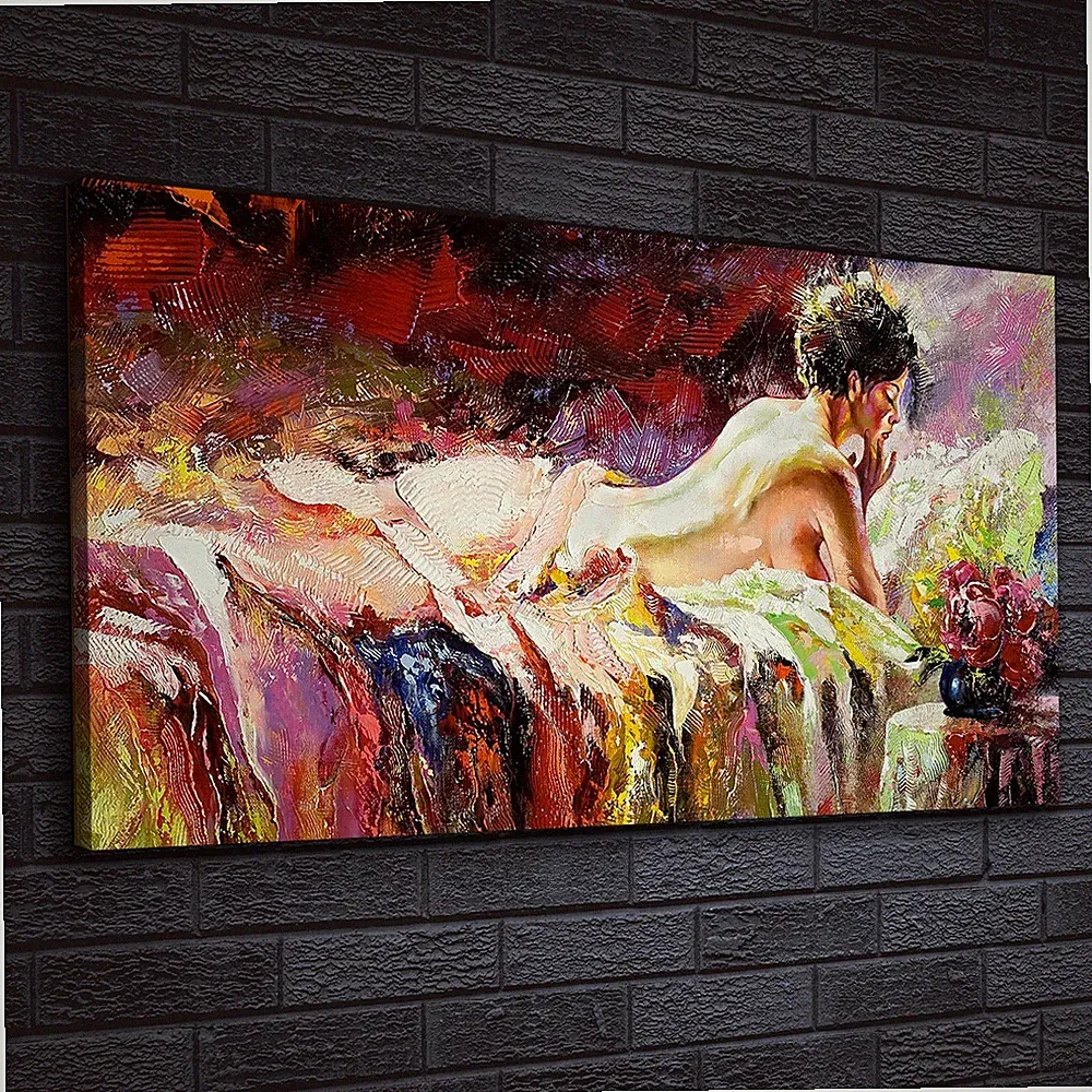 Canvas Wandbild Leinwand Bilder 140x70 nackte Mädchen liegend auf einem Bett