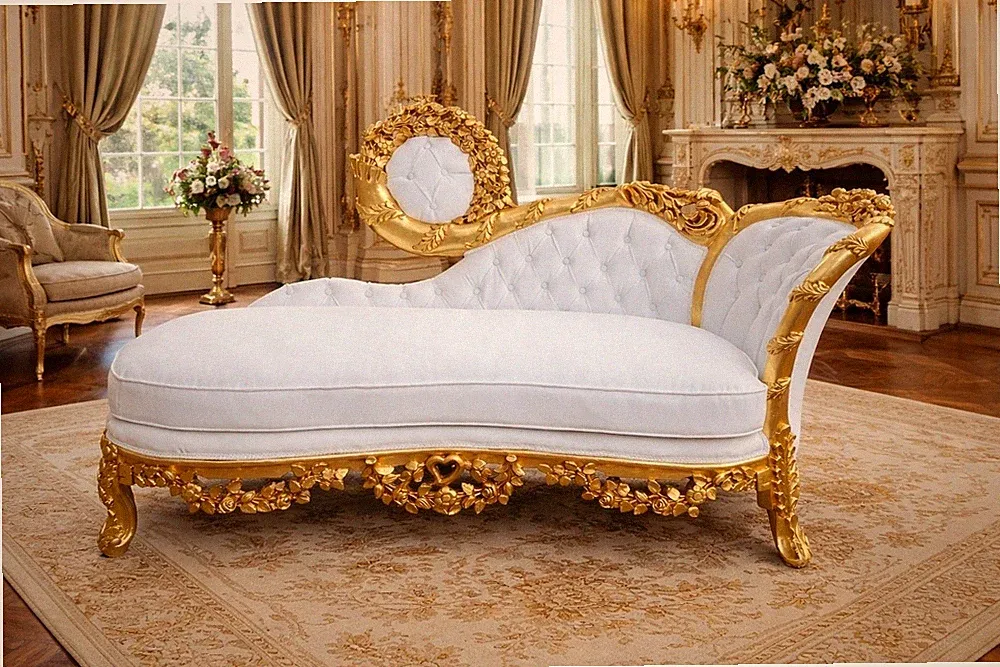 Chaiselongue Tagesbett 70er Jahre Französisch Louis XVI Blattgold...