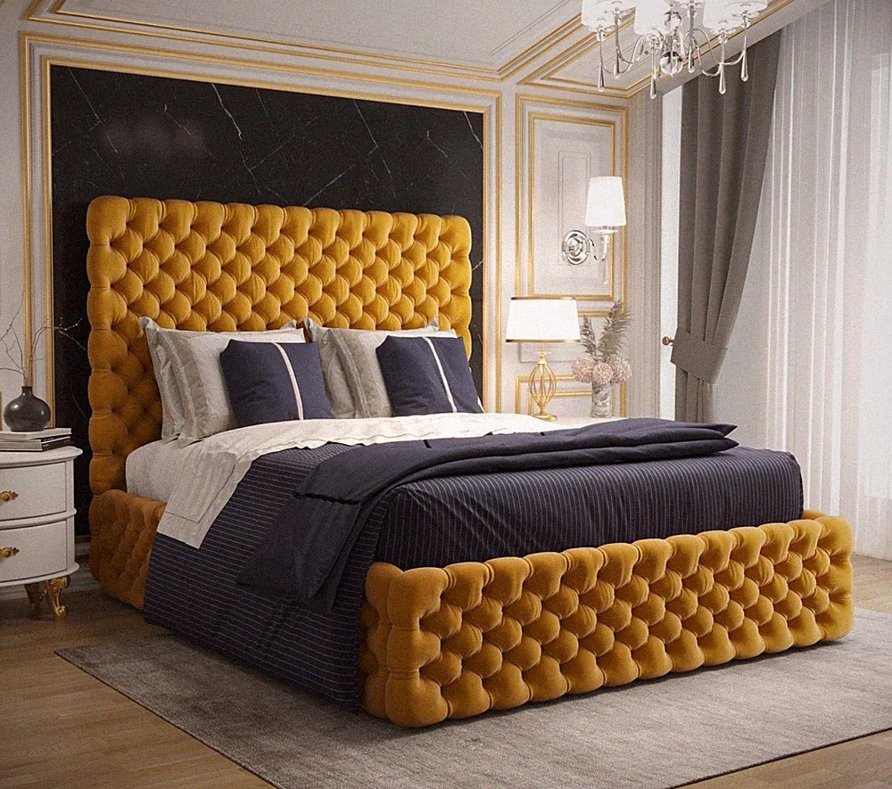 Chesterfield Polsterbett HIMMEL Luxus Samtbett mit Bettkasten 140x200 180x200