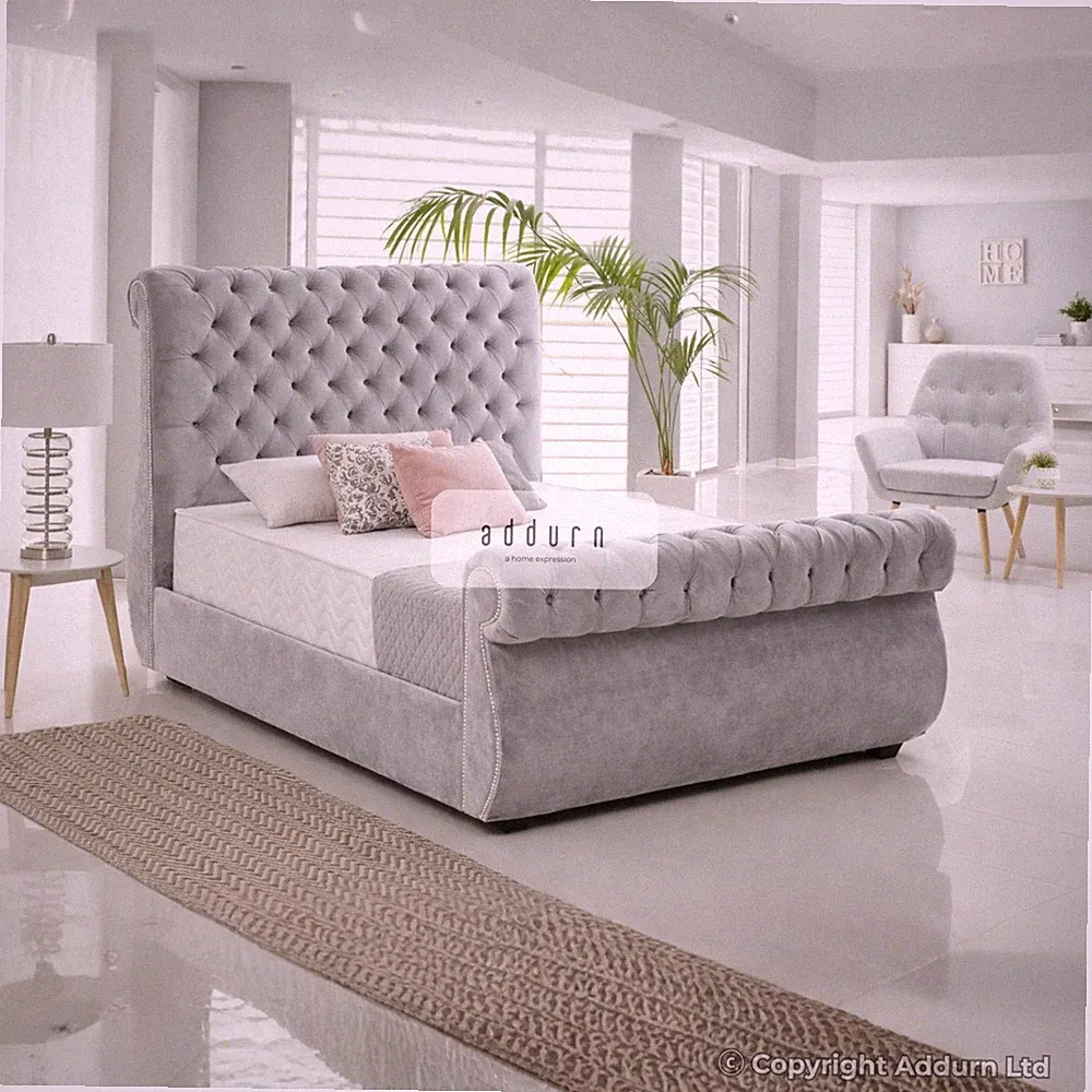 Chesterfield Samt Polster Panel Bettgestell Doppelbett Super King Stauraum Bett UK
