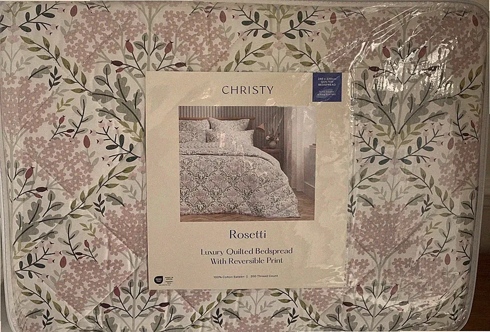 CHRISTY ROSETTI LUXUS GESTEPPTE TAGESDECKE ÜBERWURF 240 X 220cm Double/King Size Rosa