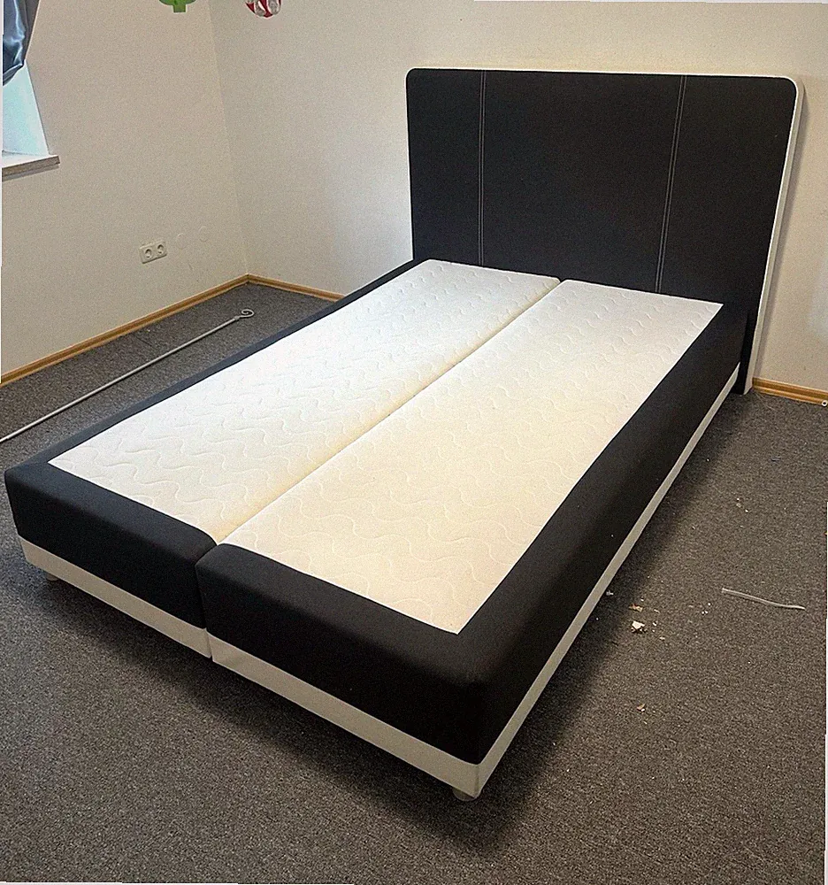 Coaster Boxspringbett 160x200 schwarz/weiß mit Kopfteil, 2 H3 Taschenfederkern
