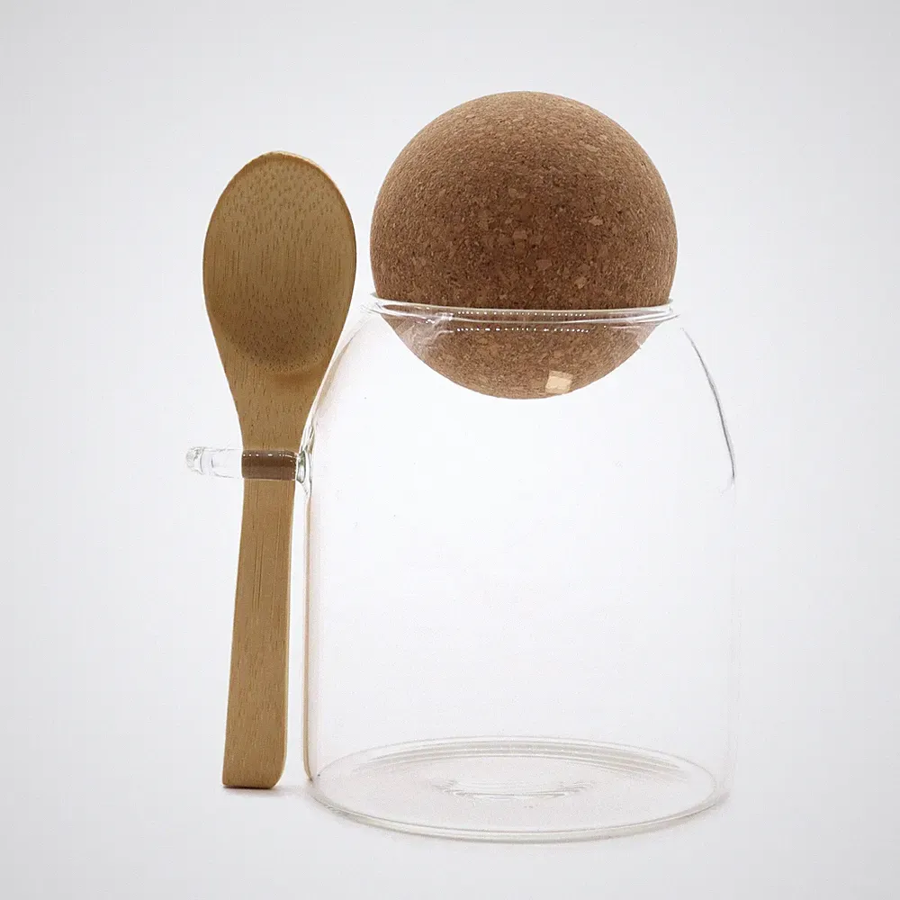 Cottage Kork-Kugel Glas - klar & Löffel - 10 cm