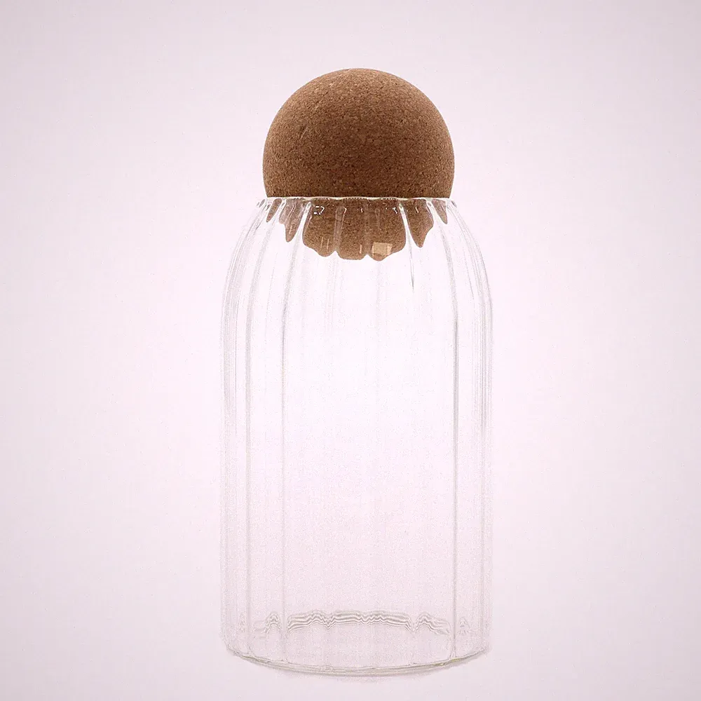 Cottage Kork-Kugel Glasgefäß - gerippt - 15 cm