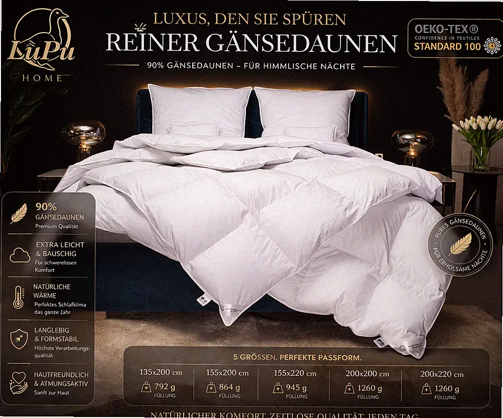 Daunendecke 90% Gänsedaunen Bettdecke OEKO TEX Premium Ganzjahresdecke