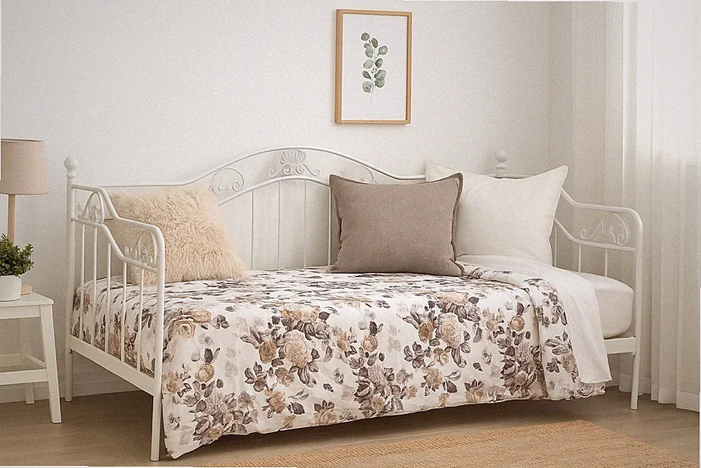 Daybed, Einzelbett, Metallbett, 90x200 cm "Ella" mit Gitterrost, 2 Farben
