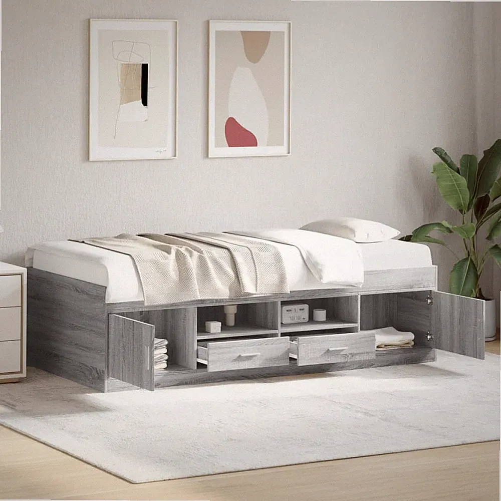 Daybed Grau Sonoma 90x200cm Engineered Wood Stauraum Schlafsofa mit Schubladen inkl.