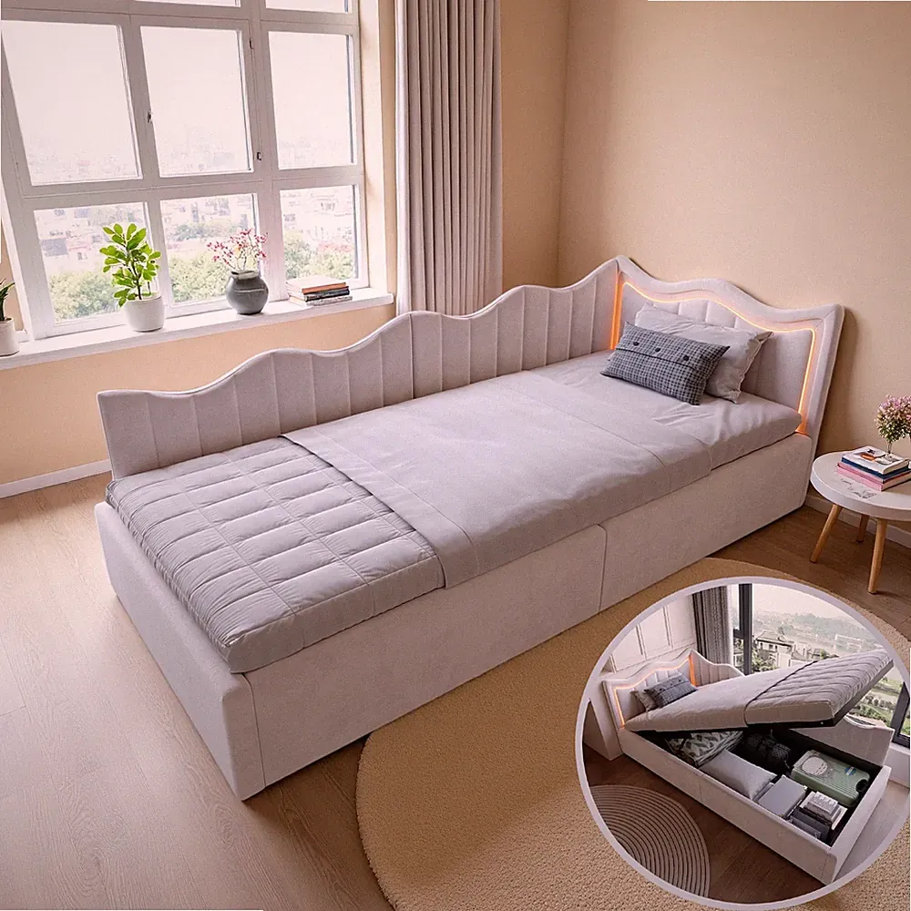 Daybett Polsterbett Kinderbett Tagesbett Schlafsofa 90x200 mit Stauraum LED&USB
