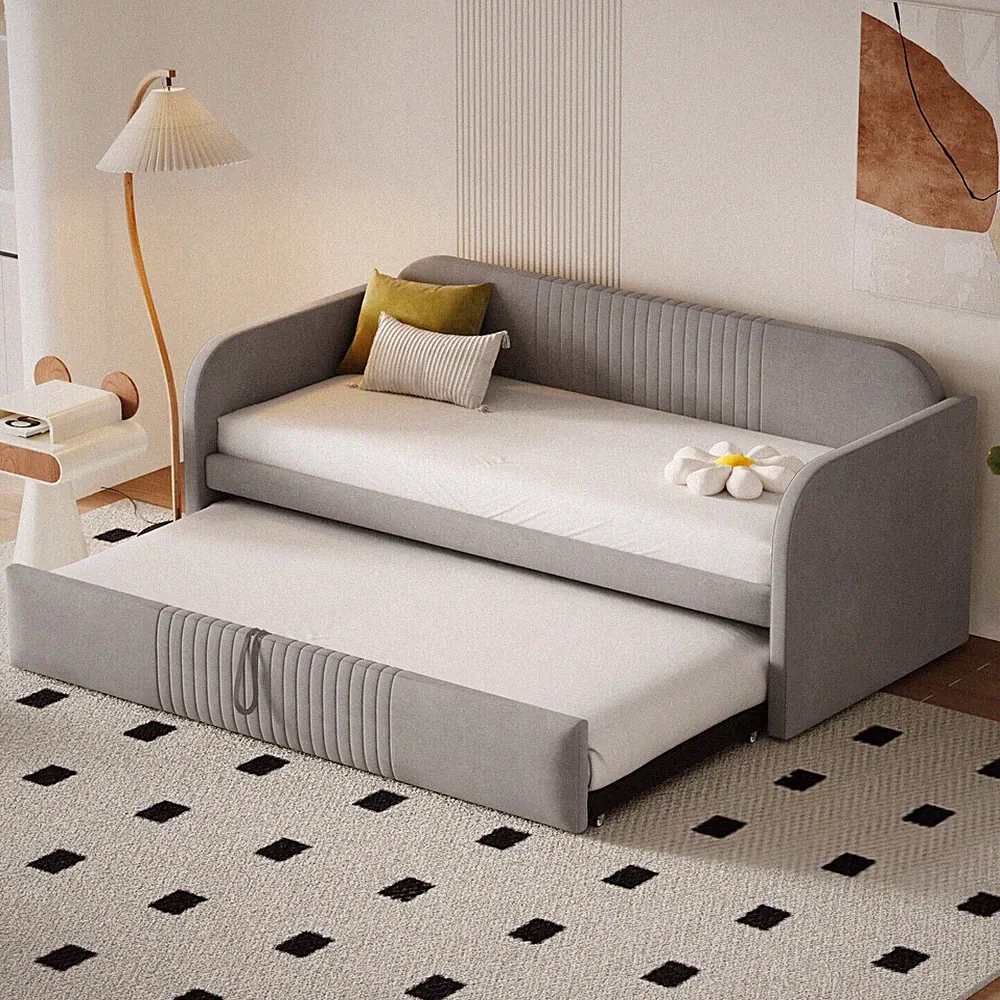 Daybett Polsterbett Tagesbett Schlafsofa mit Unterbett 90x190/180x190cm Grau