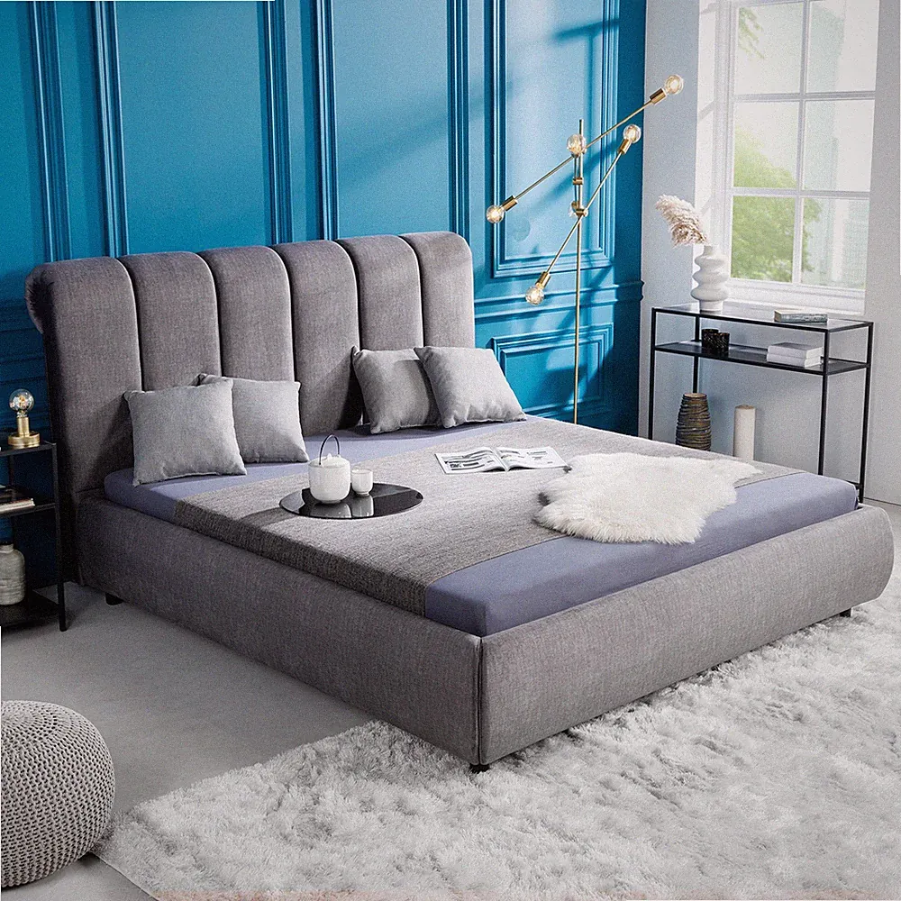 Design Doppelbett MILANO 180x200cm grau strukturiertes Samt Kingsize Polsterbett