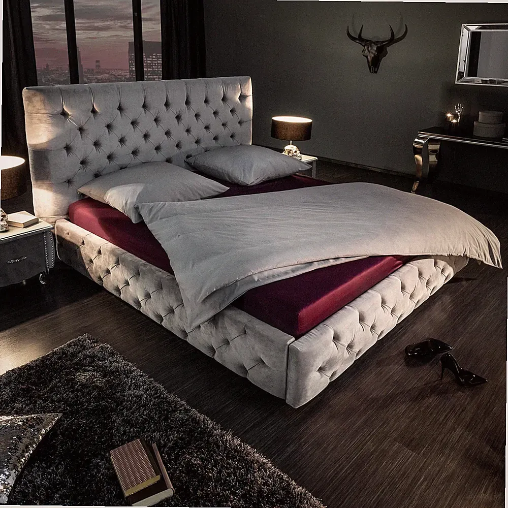 Design Doppelbett PARIS 180x200cm silber grau Samt Polsterbett Ehebett