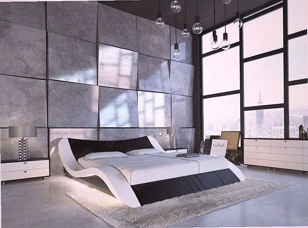 Design Polsterbett Lederbett Designbett Doppelbett FRANKFURT mit LED Beleuchtung