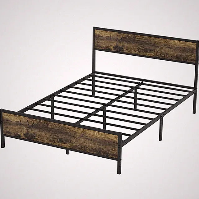 Doppelbett 140×200 cm – Bettgestell Bettrahmen aus Eisen & Holz, industriell