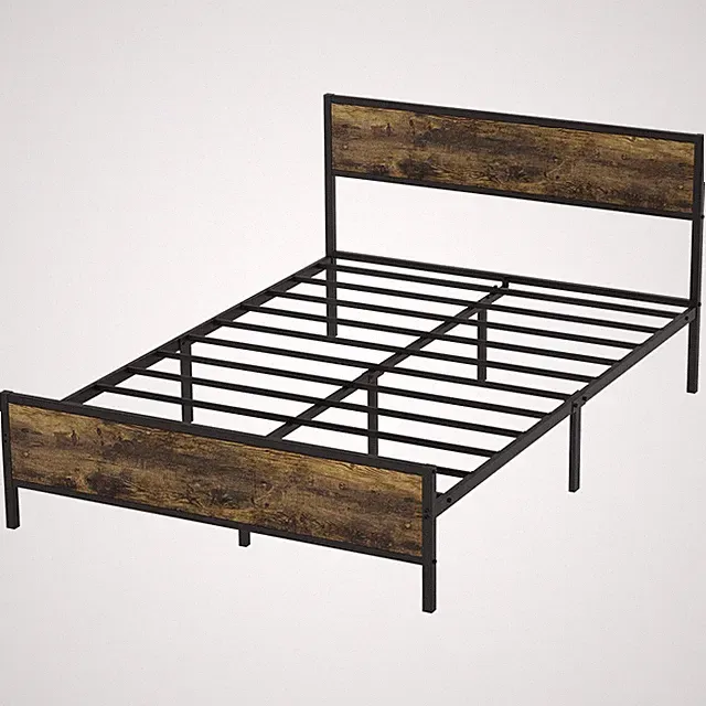Doppelbett 140×200 cm Bettgestell Bettrahmen aus Eisen Holz Industriell DE NEU